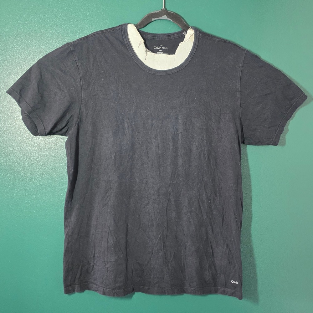 Calvin Klein Mens Slim Fit Black Cotton Short Sleeve Crew Neck T-Shirt Size L